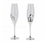 Denash 2PCS Flûtes à Champagne de Mariage, Verres à Griller à Champagne à Double Coeur 3D, Flûtes élégantes avec Strass pour Fête de Fiançailles Anniversaires (SILVER)