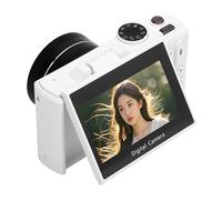 Denash Appareil Photo Numérique 5K 75 MP avec Zoom 18x, Caméra Selfie de Voyage avec écran Rabattable de 3 Pouces, Carte Mémoire de 32 Go, Objectif Grand Angle Macro, Lumière LED, (White)