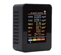 Denash Compteur de qualité de L'air 6 en 1, Détecteur Intérieur à écran Couleur, PM2.5 HCHO TVOC CO CO2 Testeur de Pollution, Petite Taille, Grand écran, Quatre Segments de Couleur, (Mt07co noir)