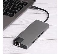 Denash Convertisseur de Hub Ethernet de Type C avec USB3.0 X 2 Lecteur de Cartes Mémoire pour Les Accessoires pour Office, Métal, Métal