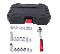 Denash Jeu de Douilles et de Cliquets Traversants, 17 Pièces, Jeu de Douilles Cannelées à 12 Pans de 10 à 24 Mm avec Cliquet Réversible à 72 Dents, pour Serrer les écrous sur les Tiges