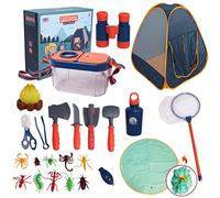 Denash Kit de Piège à Insectes pour Enfants, Collecteur D'insectes avec Tente, Jumelles, Filet Anti-Insectes, Pince à épiler, Boussole, Jouet de Simulation D'explorateur en Plein Air (LYD033)