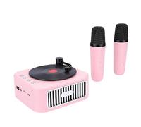 Denash Mini Machine de karaoké, Haut-Parleur Bluetooth Portable avec 2 Micros sans Fil pour Enfants Adultes, Son HiFi 5H de Lecture 4 Effets Sonores Design Rétro BT AUX USB (Pink)