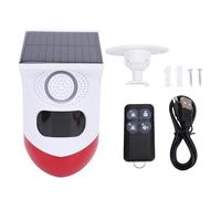 Denash Sirène à Capteur de Mouvement Solaire, 4 Modes de Fonctionnement, Télécommande, WiFi, Son 120 DB, étanche IP67, Alarme de sécurité Extérieure, Lumière Stroboscopique pour avec