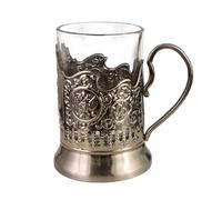Denash Verre à thé Russe, Tasse Isolée pour Boissons Chaudes et Froides avec Support en Métal Amovible, Tasse à thé Décorative Transparente pour la Maison et le Bureau (Q0083)