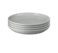 Denby - Elements Lot de 4 assiettes coupées gris clair de taille moyenne - Vaisselle passe au lave-vaisselle et au micro-ondes 21 cm - Vaisselle en céramique gris pâle et blanc - Assiettes à déjeuner
