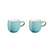 Denby - Lot de 2 tasses à café bleu azur - 310 ml en céramique incurvée pour la maison et le bureau - Passe au lave-vaisselle et au micro-ondes - Bleu, blanc - Résistant aux éclats