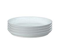 Denby Lot de 4 assiettes plates blanches mouchetées - Vaisselle passe au lave-vaisselle et au micro-ondes - Effet vernis texturé doux - Assiettes en céramique - Résistantes aux éclats et aux fissures