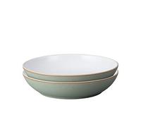 Denby Regency Lot de 2 bols à pâtes verts - Vaisselle passe au lave-vaisselle et au micro-ondes 1050 ml 22 cm - Vaisselle en céramique verte et blanche - résistante aux éclats et aux fissures