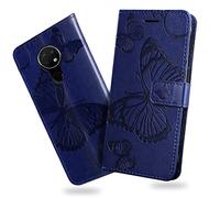 DENDICO Coque pour Nokia 7.2 / Nokia 6.2, Papillon Imprimé Housse en Cuir PU Magnétique Portefeuille, Étui à Rabat pour Nokia 7.2 / Nokia 6.2, Bleu