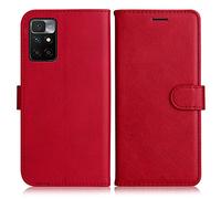 DENDICO Coque pour Xiaomi Redmi 10 / Redmi 10 Prime, PU en Cuir Coque Portefeuille Étui Housse, Design Classique TPU Coque pour Xiaomi Redmi 10 / Redmi 10 Prime, Rouge