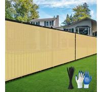 DenForste Clôture brise-vue avec gants, 2,4 x 15,2 m - Robuste - 220 g/m² - Blocage à 98 % - Pour mur extérieur, jardin, cour (sable)