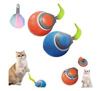 DengFen Speedy Tail 2.0 Jouet interactif pour chat d'intérieur et chien, deux réglages de vitesse, balle intelligente pour chat, rechargeable par USB avec queue (bleu + rouge)