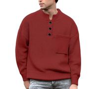 DENGJIAMY Chandail en tricot décontracté pour homme, haut d'automne classique, uni, tendance, texturé, col 1/4, chemise à manches longues pour homme, bordeaux, M