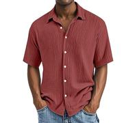 DENGJIAMY Chemise à boutons gaufrés à manches courtes pour homme - Style décontracté - Col uni - Chemise boutonnée - Grande taille - Vêtements pour hommes, Z15 Rouge, M