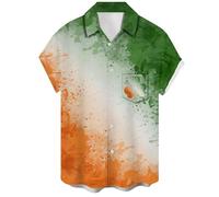 DENGJIAMY Chemise hawaïenne de la Saint-Patrick pour homme - Couleurs contrastées - Trèfle à boutons - T-shirt à manches courtes - Haut de plage décontracté, Orange, L
