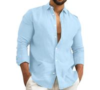 DENGJIAMY Chemise unie décontractée à manches longues pour homme - Chemise boutonnée pour l'extérieur - Vêtements d'automne pour homme, Z11 Bleu, XL