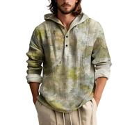 DENGJIAMY Chemises à capuche pour hommes vacances plage cordon de serrage t-shirt manches longues décontracté mode imprimé bouton chemise hommes vêtements, vert menthe, M