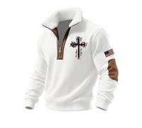 DENGJIAMY Chemises chrétiennes pour hommes Cross Graphic Sweatshirt d'extérieur tendance fermeture éclair 1/4 Vêtements Mode Automne Hauts Hommes Grande Taille Jésus Pull, Z15 Blanc, 5XL