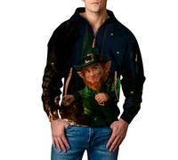 DENGJIAMY Chemises de jour de la Saint-Patrick pour homme Sweat à capuche Trèfle Vêtements de vacances Sweat à capuche imprimé trèfle à quart de fermeture éclair Pull Mode Tops, Noir 02, 3XL