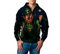 DENGJIAMY Chemises de jour de la Saint-Patrick pour homme Sweat à capuche Trèfle Vêtements de vacances Sweat à capuche imprimé trèfle à quart de fermeture éclair Pull Mode Tops, Noir 01, XXL