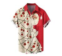 DENGJIAMY Chemises de Noël moches pour hommes, T-shirt de Noël amusant imprimé à manches courtes, grande taille, hauts hawaïens pour hommes, chemises de Noël moches boutonnées, 3XL