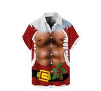 DENGJIAMY Chemises de Noël moches pour hommes, T-shirt de Noël amusant imprimé à manches courtes, grande taille, hauts hawaïens pour hommes, chemises de Noël moches boutonnées, jaune, 5XL