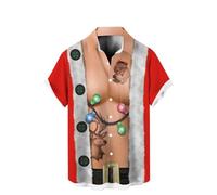 DENGJIAMY Chemises de Noël moches pour hommes, T-shirt de Noël amusant imprimé à manches courtes, grande taille, hauts hawaïens pour hommes, chemises de Noël moches boutonnées, blanc, M