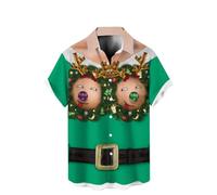 DENGJIAMY Chemises de Noël moches pour hommes, T-shirt de Noël amusant imprimé à manches courtes, grande taille, hauts hawaïens pour hommes, chemises de Noël moches boutonnées, Vert, M