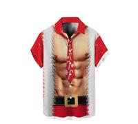 DENGJIAMY Chemises de Noël moches pour hommes, T-shirt de Noël amusant imprimé à manches courtes, grande taille, hauts hawaïens pour hommes, chemises de Noël moches boutonnées, M