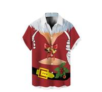 DENGJIAMY Chemises de Noël moches pour hommes, T-shirt de Noël amusant imprimé à manches courtes, grande taille, hauts hawaïens pour hommes, chemises de Noël moches boutonnées, Rouge, 3XL