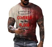 DENGJIAMY Covered by The Blood of Jesus T-shirt pour hommes grande taille Halloween sanglant imprimé t-shirt à manches courtes pour hommes vacances effrayant col rond t-shirt, rouge foncé, M