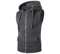 DENGJIAMY Débardeur à capuche pour hommes, grande taille, fermeture éclair intégrale, sweat à capuche, sport, été, t-shirt sans manches pour hommes, Z35 Gris foncé, XL
