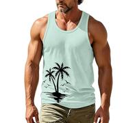 DENGJIAMY Débardeurs graphiques feuilles grande taille pour homme tendance décontracté col rond haut d'été classique basique t-shirt sans manches pour homme, Z11 Palmier Vert Menthe, 5XL