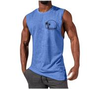 DENGJIAMY Débardeurs graphiques pour hommes, T-shirts d'été décontractés à col rond, débardeurs imprimés palmiers, débardeurs pour hommes, grande taille, t-shirts de vacances sans manches, bleu, S