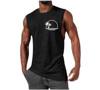 DENGJIAMY Débardeurs graphiques pour hommes, T-shirts d'été décontractés à col rond, débardeurs imprimés palmiers, débardeurs pour hommes, grande taille, t-shirts de vacances sans manches, Noir , XXL