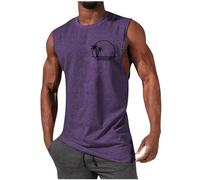 DENGJIAMY Débardeurs graphiques pour hommes, T-shirts d'été décontractés à col rond, débardeurs imprimés palmiers, débardeurs pour hommes, grande taille, t-shirts de vacances sans manches, violet, 3XL