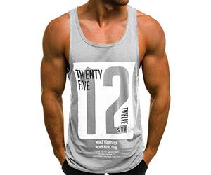 DENGJIAMY - Débardeurs imprimés Twenty Five Twelve - Haut d'été tendance à col en U - Vêtements d'extérieur pour homme - T-shirts graphiques sans manches, gris, M