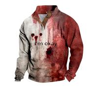DENGJIAMY I'm Ok It's Not My Blood Sweatshirt pour homme Pull à col tendance Vacances Automne Tops Hommes effrayant Halloween Chemise imprimée à manches longues, A08 Rouge, 3XL
