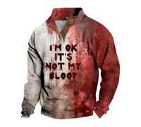 DENGJIAMY I'm Ok It's Not My Blood Sweatshirt pour homme Pull à col tendance Vacances Automne Tops Hommes effrayant Halloween Chemise imprimée à manches longues, A06 Rouge, M