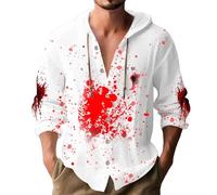 DENGJIAMY I'm Ok It's Not My Hoodies Chemise pour homme effrayant Halloween Chemise boutonnée à manches longues pour homme Imprimé horreur, Blanc 01, L