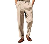 DENGJIAMY Pantalon de costume ample plissé sur le devant pour homme - Pantalon décontracté à jambe large - Pantalon hippie tendance classique basique uni pour homme, Z25 Kaki, M
