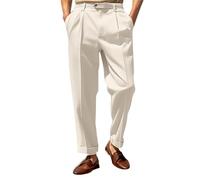 DENGJIAMY Pantalon de costume ample plissé sur le devant pour homme - Pantalon décontracté à jambe large - Pantalon hippie tendance classique basique uni pour homme, Z25 Blanc, M