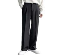 DENGJIAMY Pantalon de costume ample plissé sur le devant pour homme - Pantalon décontracté à jambe large - Pantalon hippie tendance classique basique uni pour homme, Z11 Noir, M