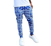 DENGJIAMY Pantalon de jogging bandana cachemire pour homme avec cordon de serrage à la taille - Imprimé noix de cajou - Pantalon de skateboard, de style hip-hop, punk, streetwear avec poches, bleu