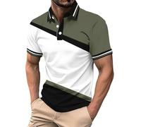 DENGJIAMY Polo à manches courtes tendance pour homme avec blocs de couleurs, vert clair, 3XL