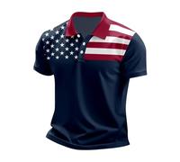 DENGJIAMY Polo chrétien pour homme Jésus Faith T-shirt graphique à manches courtes d'été drapeau américain haut col patriotique classique T-shirt de golf, bleu marine, XL