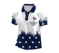 DENGJIAMY Polo chrétien pour homme Jésus Faith T-shirt graphique à manches courtes d'été drapeau américain haut col patriotique classique T-shirt de golf, bleu, L