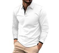 DENGJIAMY - Polo de golf à manches longues et col en V pour homme avec poche, t-shirt décontracté et tendance pour homme, Z11 Blanc, M