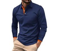 DENGJIAMY - Polo de golf à manches longues et col en V pour homme avec poche, t-shirt décontracté et tendance pour homme, Z11 Bleu marine, XXL